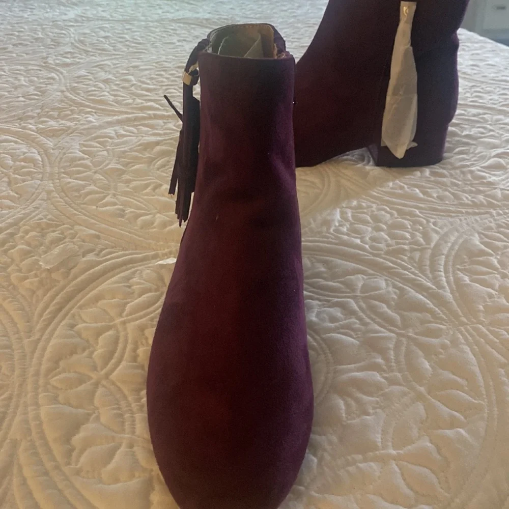 Plum colored low boots with a little fringe zipper. Brand new. - Picture 3 of 8